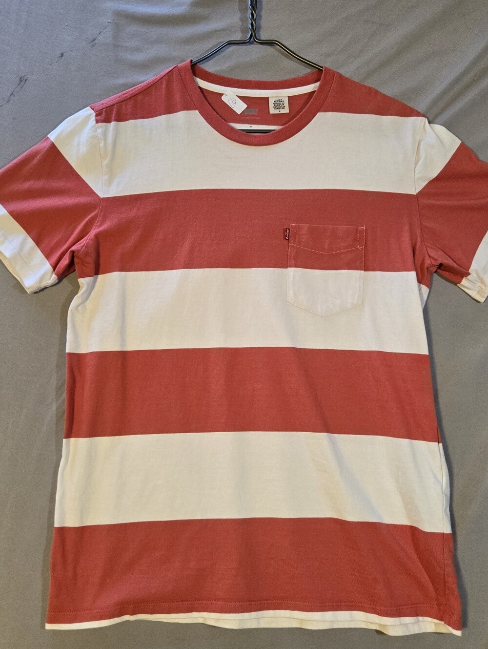 Levi's Red Tab Striped Pocket T-Shirt Mens Medium Red White Short Sleeve